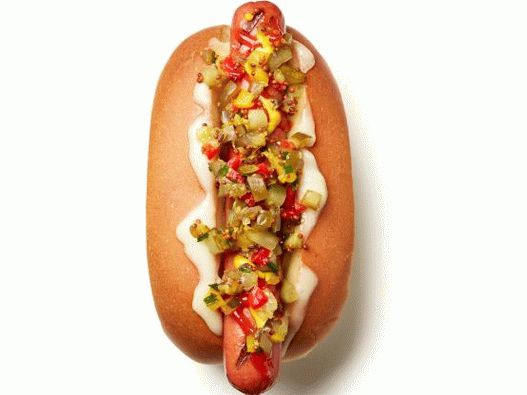 Foto Hot dog cu religie de legume murate