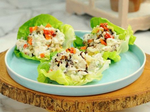 Salată de pui cu merișoare și nuci pe frunze de salată