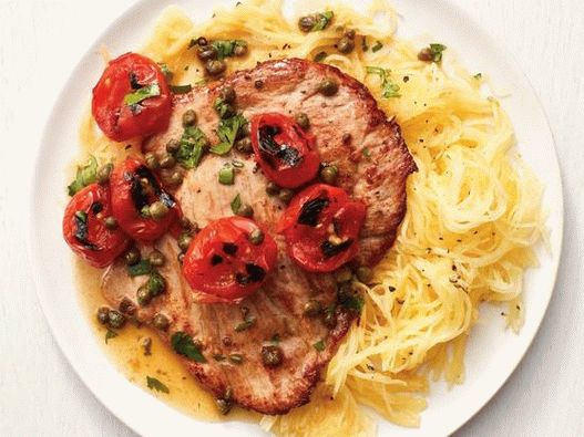 Fotografia farfuriei - Scalopini de porc cu dovleac spaghetti