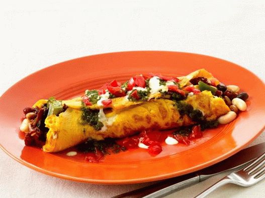 Foto din farfurie - Big Tex-mex burrito în omletă
