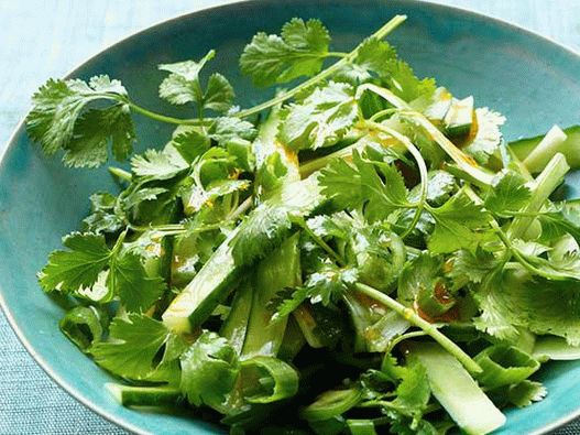 Foto Salată de castraveți picantă cu cilantro și ceapă verde
