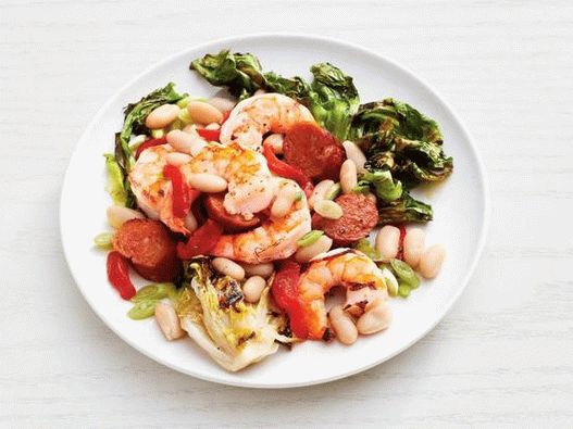 Fotografia farfuriei - Salată de fasole caldă cu creveți la grătar