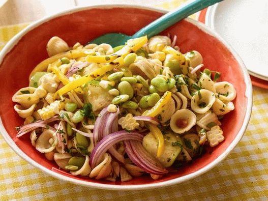 Foto cu farfurie - Salată de paste Orecchiette cu legume, porumb și fasole