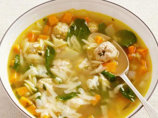 Ciorba de nuntă italiană cu chiftele și pastele Orzo