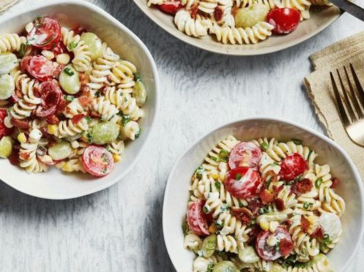 Salată de succotash foto cu paste și slănină