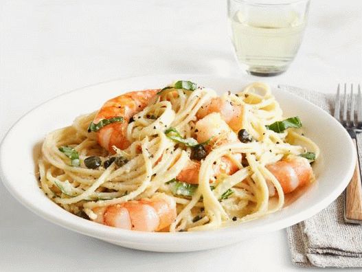 Foto cu Spaghetti cu sos de lămâie și creveți